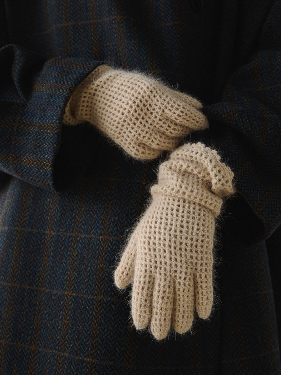 Angora Lace Mittens Beige