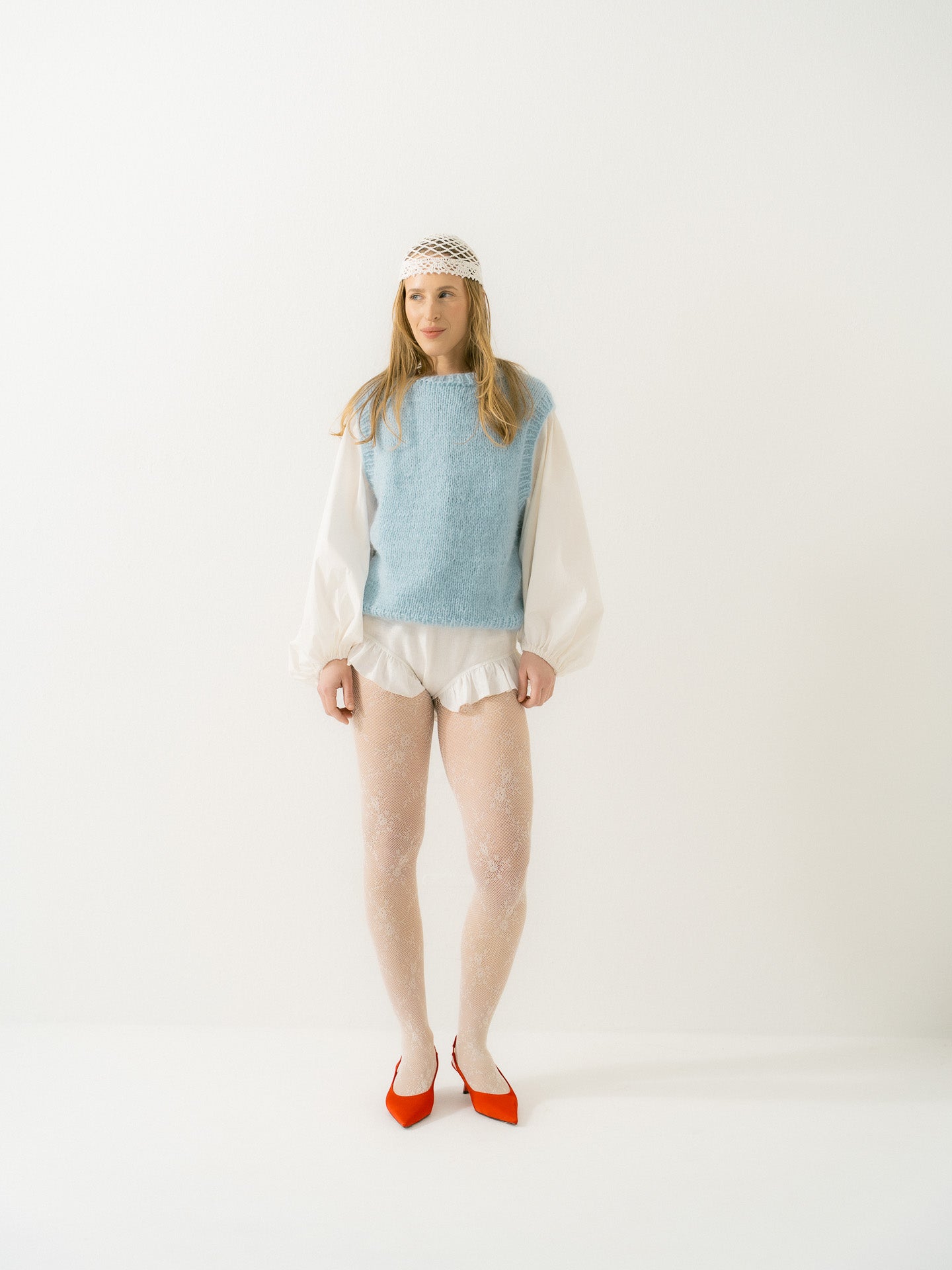 Lightweight lace-knit beanie