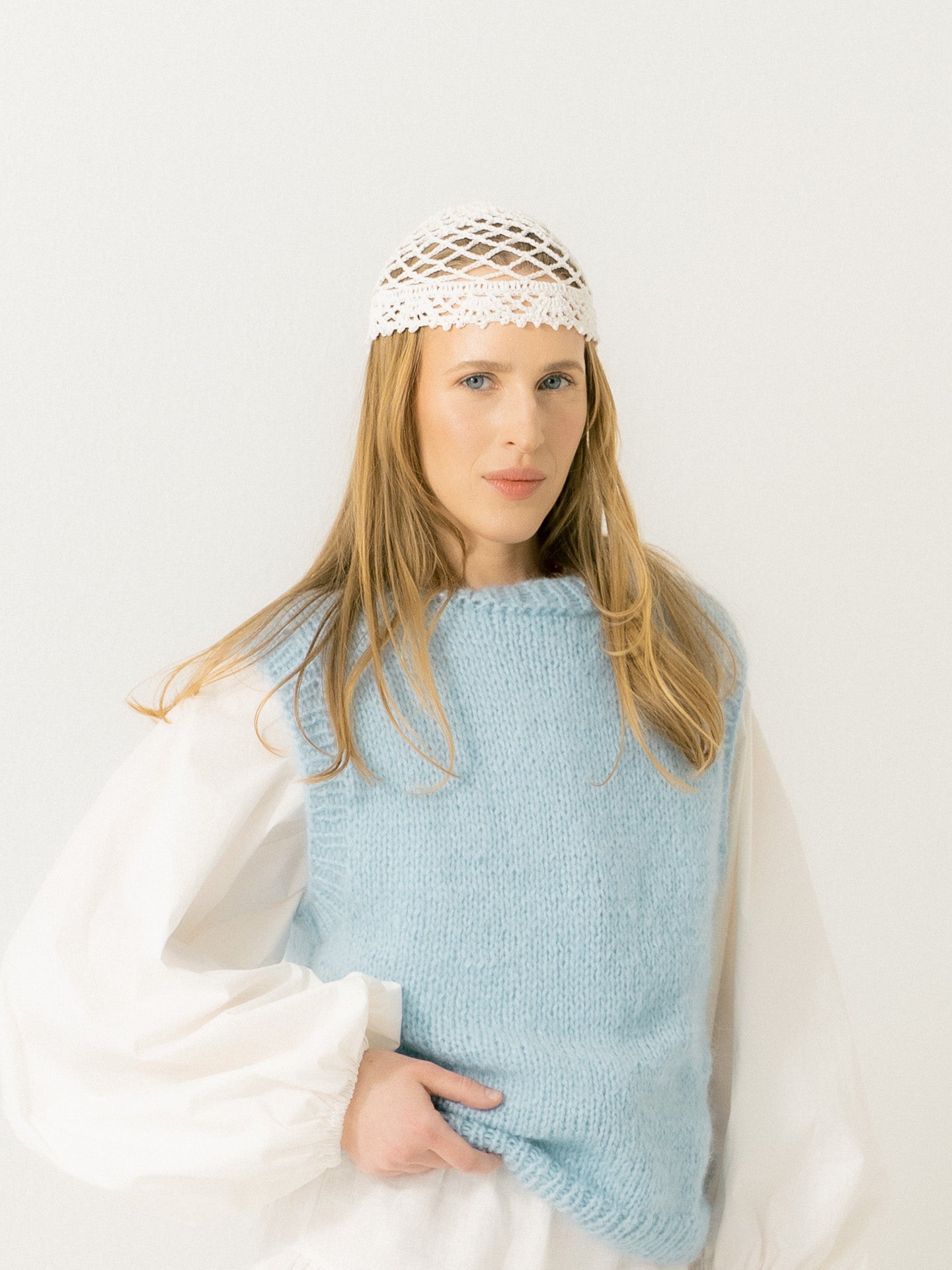 Lightweight lace-knit beanie