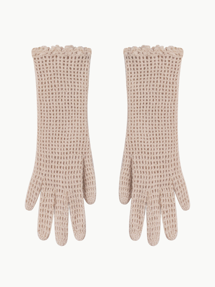 Angora Lace Mittens Beige