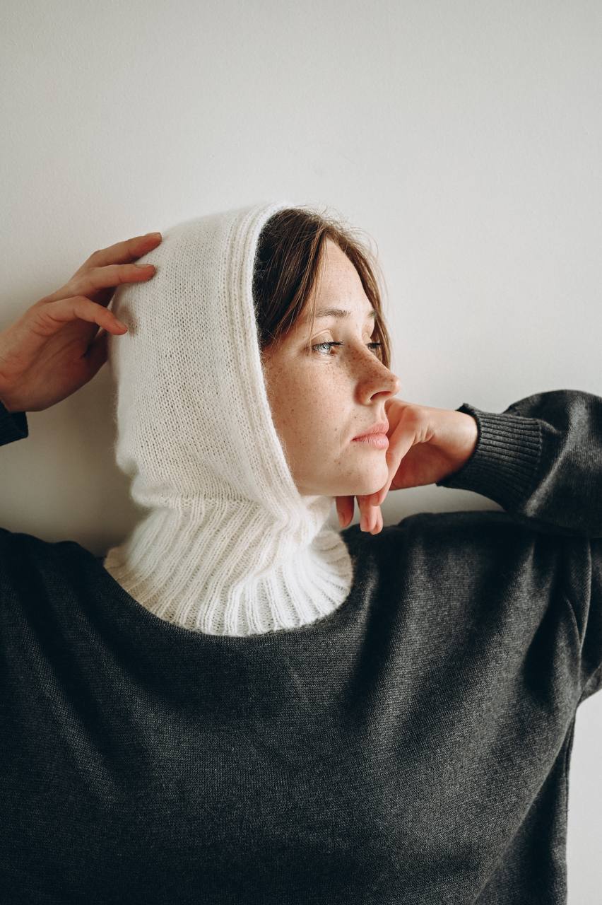 Handmade angora balaclava White